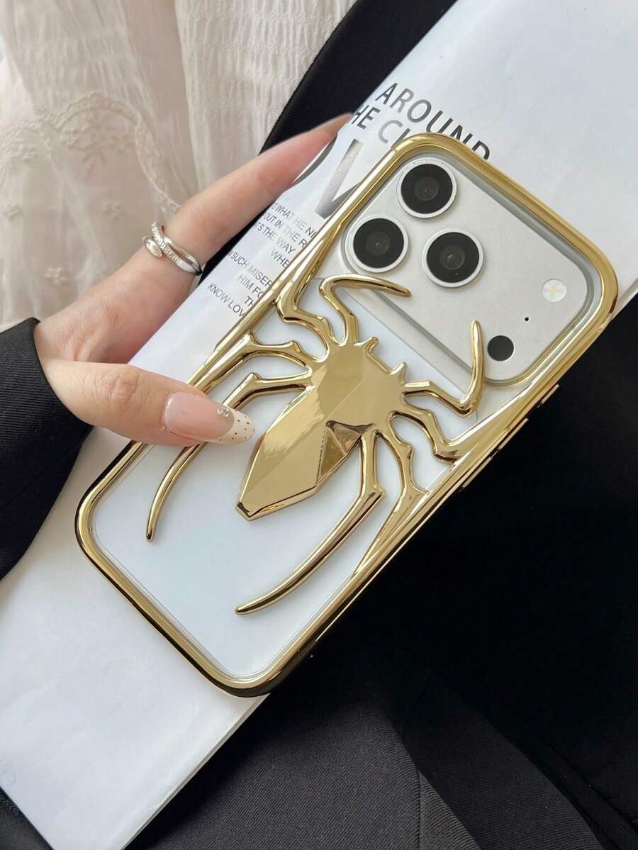 1pc Stylish Hollow Spider Shaped Phone Case, Electroplated Gold Color Finish, Animal Spider Pattern TPU Soft Shell Phone Case Compatible With IPhone 12 Pro Max/13/13 Pro/13 Pro Max/14/14 Pro/14 Pro Max/14 Plus/15/15 Pro/15 Pro Max/15 Plus/16/16 Pro/16 Pro Max/16 Plus/17/17 Pro/17 Pro Max