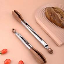 1件 9"/12" 木製廚房烹飪工具，食物夾，麵包夾，木柄烹飪器具，不鏽鋼材質，防滑設計，胡桃木柄沙拉夾，燒烤夾 - A - 查看 10