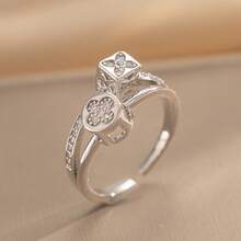 极简双层微镶嵌奢华戒指，时尚个性开口戒指，女士款 - 四葉草戒指 - 查看 3