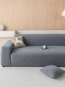 1pc Stretch Sofa Cover, Machine Washable, Non-Slip Sofa Protector, Suitable For Living Room Single To Four-Seater Sofa, Solid Color Textured Fabric, Suitable For All Seasons, Essential For Living Room | Minimalist Sofa Cover | Fitted Sofa Cover - Grey - View 4