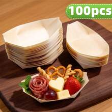 100/200pcs Disposable Mini Wooden Boat Shaped Plates, Birchwood Appetizer/Dessert Plates, Sizes 9cm/12cm/14cm Single Serving, Suitable For Wedding, Birthday Party, Outdoor Gathering, Meat, Cheese, Snack Display (Charcuterie Boats) - View 17