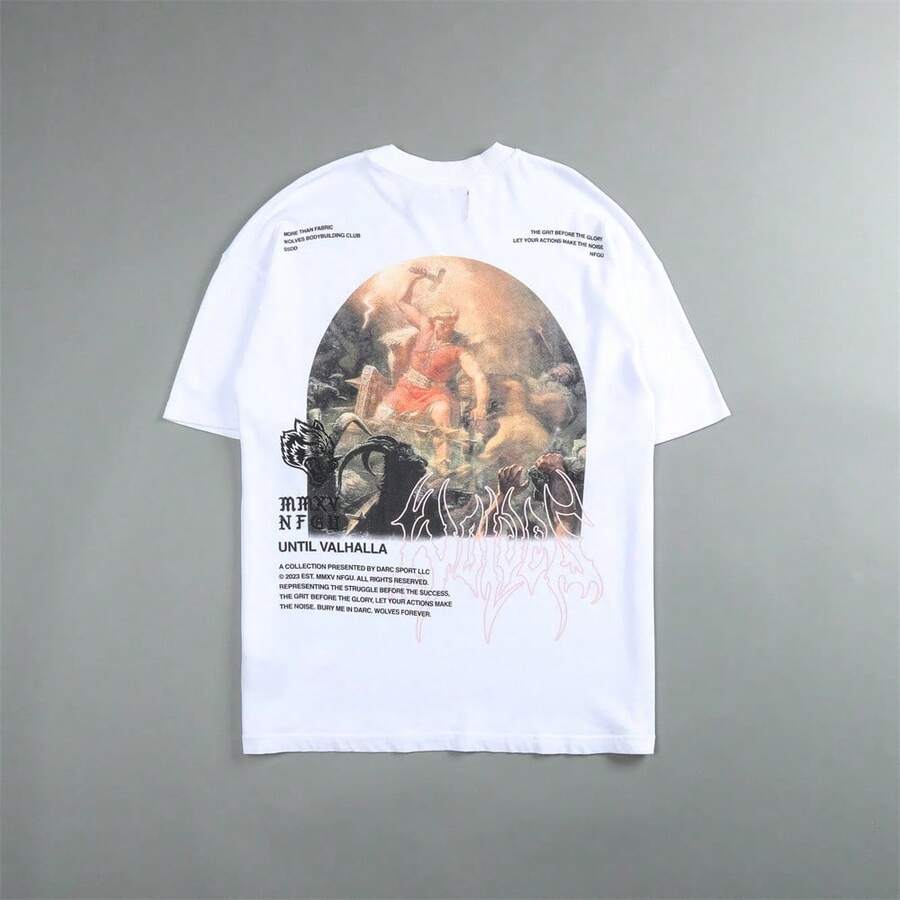 DARCSPORT Summer  Brand Pure Cotton Base Shirt, Loose Fit Cartoon Print Short Sleeve T-Shirt - White - View 1