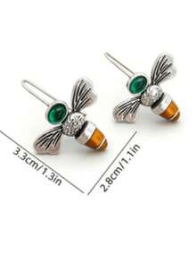 1 Pair Retro Bohemian Style Yellow Green Bee Design Earrings, Suitable For Women's Daily, Party, Travel Jewelry Gift - 銀色 - 查看 2