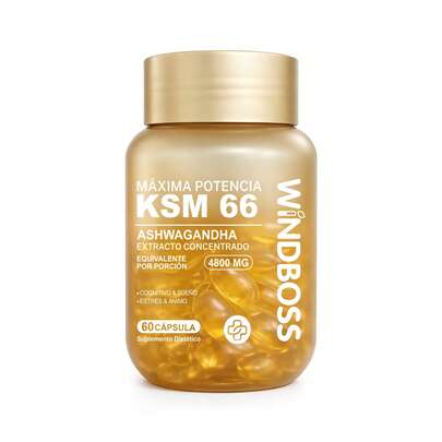  Windboss Ashwagandha KSM-66, L-Teanina y PS - Apoya Cortisol, Estrés, Ansiedad y Sueño - Con Pimienta Negra, Vegano, Sin Gluten - 60 Cápsulas Blandas