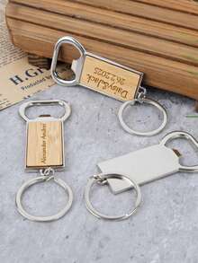 Customized Rectangular Bottle Opener Keychain, Bamboo Material, Suitable For Bar, Living Room, Dining Room, Housewarming, Birthday Party, Anniversary, Engagement, Wedding Ceremony, Perfect Gift Choice - Khaki - View 7