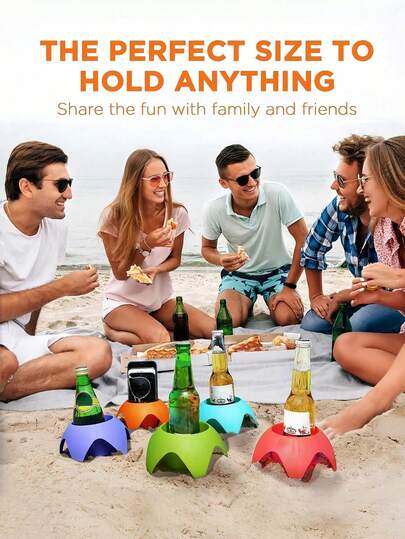 3/5 Pcs Beach Cup Holder Tray Stand, Portable Plastic Beach Cup Holder, Multi-Functional Plastic Outdoor Beverage Rack, Suitable For Camping, Picnics And Beaches, Party Decorations, Beverages, Mobile Phone Holder, Stable Outdoor Drink Stand
