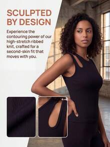Women's Ribbed Double-Strap Tank Top - Slim-Fit Sculpting Shapewear Top Seamless Shapewear Tummy Control Solid Everyday - Black - View 10