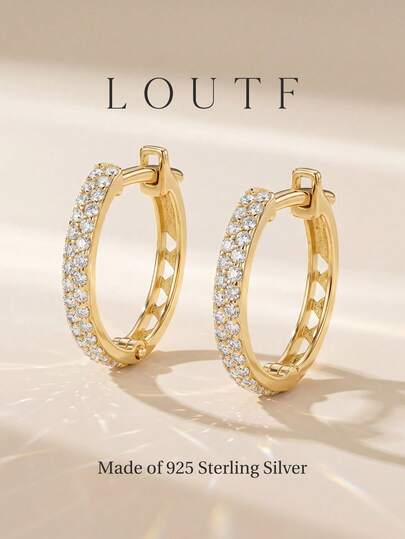 1 Đôi bông tai khoen đính đá Cubic Zirconia lấp lánh, chất liệu bạc 925, bông tai trang trí hàng ngày dành cho nữ, trang sức tinh tế.