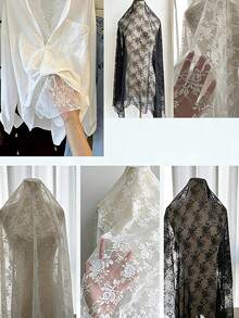 1pc Heavy Lace Rose Mesh Fabric, 3D Embroidered Handmade DIY Mesh Fabric - Black - View 5