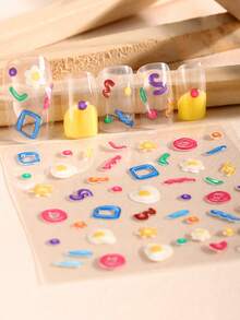 2片彩色卡通浮雕美甲贴纸，春夏俏皮可爱海洋风美甲贴花，易于使用，适合女性在家DIY美甲。 - 彩色 - 查看 3