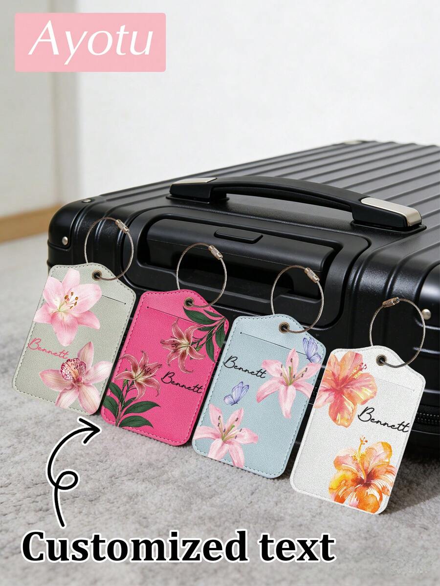 Etiqueta de equipaje personalizada con flores y nombre, etiqueta de equipaje ligera y de moda adecuada para grupos de viaje, etiqueta de identificación de equipaje para mujeres, etiqueta de pase de abordar, etiqueta de identificación de viaje para formación de equipos. Adecuada para mochilas, bolsos y mochilas escolares. Adecuada para viajes de verano e invierno, también se puede usar como etiqueta de identificación para mascotas. Artículos esenciales de viaje, organizador de viaje, decoración de automóvil, regalo perfecto para familiares y amigos - Multicolor - Ver 1
