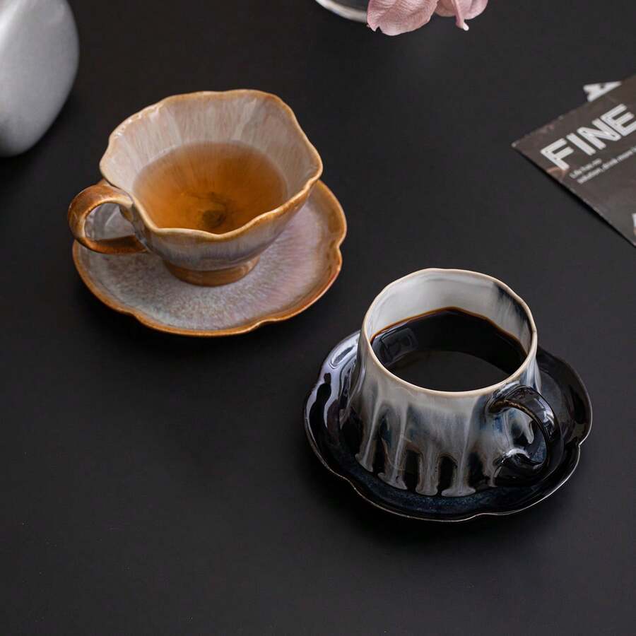1个复古不对称陶瓷咖啡杯,高品质可重复使用陶瓷马克杯,ins风耐热水杯,优雅下午茶甜点杯,居家早餐牛奶杯,宿舍水杯,送给她的礼物,女友,乔迁之喜,生日礼物 - 彩色 - 查看 1