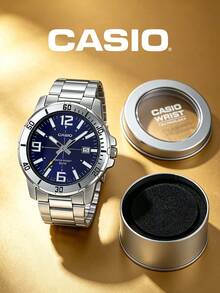 Reloj de negocios casual de cuarzo para hombres Casio, correa de acero inoxidable, resistente al agua 50M, ventana de fecha MTP-VD01D-2B - Unitalla - Ver 6