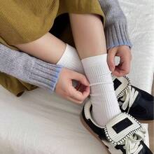 1/4 双装女士纯棉中筒条纹袜，轻盈透气休闲长袜，可爱又适合女孩日常穿着，夏季 - 彩色 - 查看 6