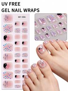 1 set d'autocollants pour ongles en gel bleu pailleté complètement durcis - autocollants pour ongles en forme de cœur avec chat noir mignon - sans besoin de polymérisation UV, protège les ongles naturels, facile à appliquer, convient pour un usage quotidien, décontracté, autocollants pour ongles DIY pour femmes - Rose bonbon - Voir 6