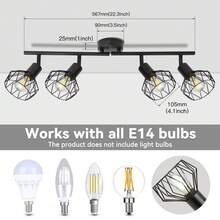 CANMEIJIA 4-Head Rotatable Modern Minimalist Black Vintage Recessed Ceiling Light, E14 Base, Replaceable Bulb, Iron Cage Design, Suitable For Bedroom, Kitchen, Living Room, Bulb Not Included - E14 Iron Cage Ceiling Spotlight - View 12