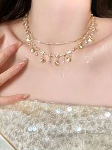 1 pieza Elegante collar de múltiples capas con borla de concha de rhinestone en estilo minimalista, adecuado para uso diario de mujeres, fiestas de noche importantes, regalo para el cumpleaños de la novia/mejor amiga - Collar con borla de concha marina de doble capa - Ver 4