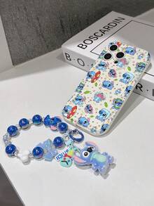 Disney Has Authorized, Phone Case - Chain Set, The Stitch Lilo & Stitch Phone Case Plus A Silicone 3D Or Fluffy Style Stitch Bracelet With Metallic Ring Removable Bracelet, Stitch And Angel Pattern, Compatible With Iphone 17/16/15/14/13/12/11/XS/XR/X Plus Pro Max, Wavy Design Phone Case For Girl, A Stylish Cartoon Summer Phone Case, The Perfect Gift Choice, Phone Protection, Durable Phone Cover, Great Gift For Friends And Family - Kiểu trắng B - Xem 6