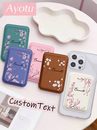Ayotu Portofel magnetic personalizat cu text și flori de cireș, compatibil cu iPhone 16/15/14/13/12/11 Pro Max Plus X XS XS Max. Poate fi folosit ca buzunar pentru carduri de telefon, suport pentru carduri de credit, suport pentru carduri de transport și suport pentru carduri de identitate. Cadoul perfect pentru nunți, aniversări, petreceri de casă nouă, Ziua Mamei, Ziua Tatălui, zile de naștere, absolviri și Crăciun, ideal pentru părinți, iubit, soț, iubită și soție.