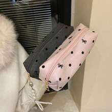 1pc Fashionable Polka Dot Bow Pencil Case. High-Quality Japanese-Style Student Stationery Bag With Excellent Appearance And Portable Design. Although It Is A Compact Size, It Can Also Be Used As A Large-Capacity, Neatly Organized Mini Cosmetic Bag. An Excellent Gift Choice For Student Vacation Exchanges. - Single Piece - View 6