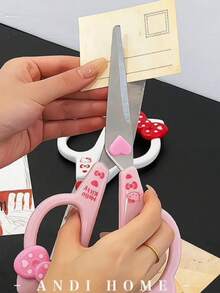 SANRIO 1pc Hello Kitty Stainless Steel Scissors, Cute Stationery, Handicraft Scissors, Multi-Purpose Fabric Cutting Scissors Set, Kawaii Craft Supplies, Plastic Material, Bow & Heart Shaped Handle, Suitable For School And Office Use - A - View 1