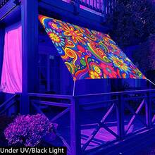 [Bohemian Outdoor Canopy] 1pc UV Glow-In-The-Dark Mandala Canopy - Vibrant Floral Geometric Pattern, UV Glow Effect, Lightweight Polyester Fabric Suitable For Beach, Camping, Garden, Picnic - Outdoor Adventure Sunshade (Poles Not Included) - A - View 5