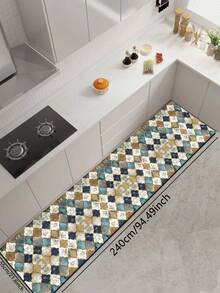 1pc Vintage-Style Moroccan Tile Pattern Silica Gel Kitchen Mat, Featuring Staggered Arrangement Of Colorful Diamond Shapes In Retro Blue, Brown, Beige, And Gold Tones, Presenting An Aged, Distressed Texture With A Blend Of Vintage And Luxurious Aesthetics. - Multicolor - View 14