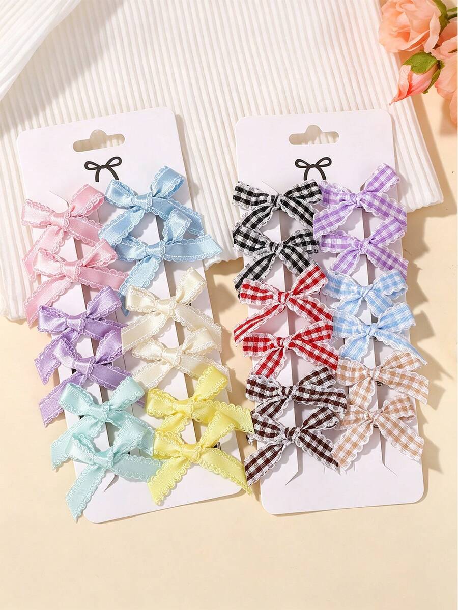 12个可爱蝴蝶结蕾丝发夹，适合日常佩戴 - 彩色 - 查看 1
