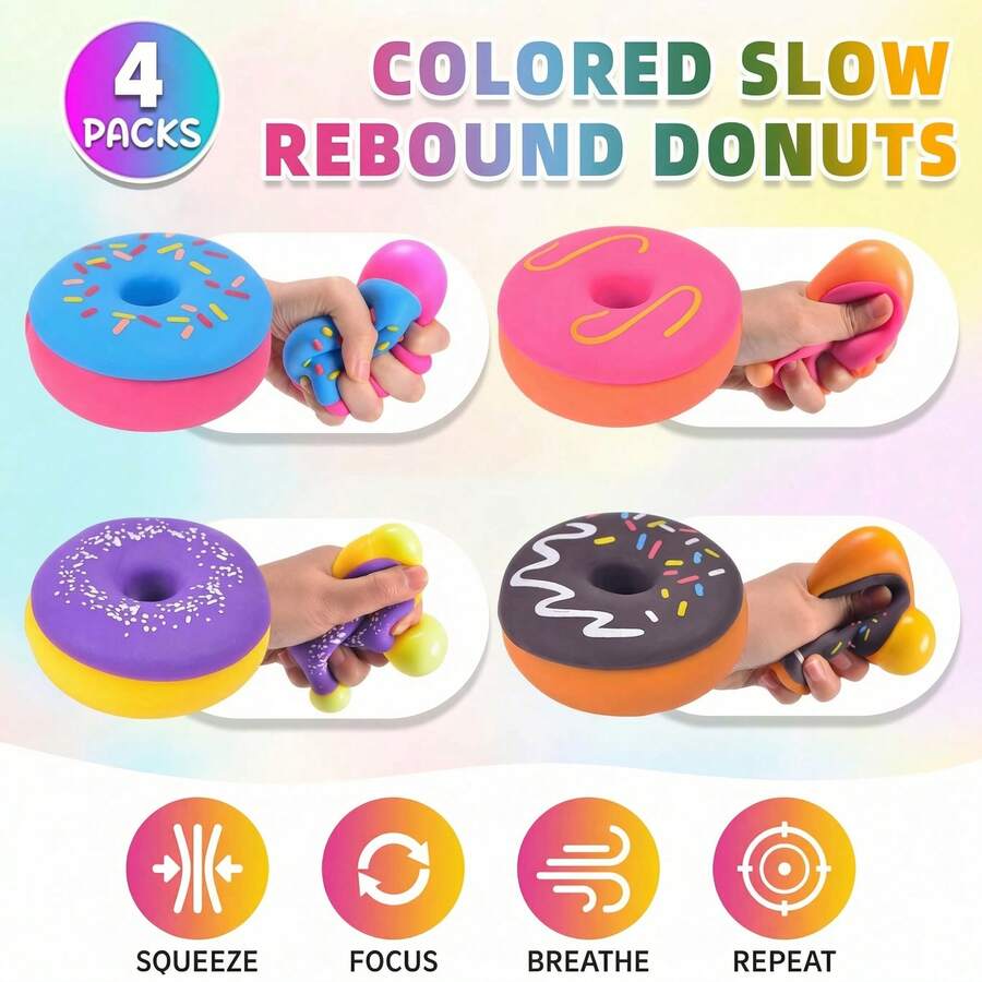1pc Cute Donut Slow Rebound Stress Relieving Toy: Cute Donut Slow Rebound Stress Relieving Toy, A Soft Slow Rise Stress Relieving Toy Suitable For Teenagers And Adults, Perfect For Tabletop Play And Anxiety Relief. - Multicolor - View 1