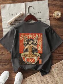 Camiseta de manga corta con cuello redondo y estampado divertido para niñas preadolescentes, top de verano - Gris Oscuro - Ver 2