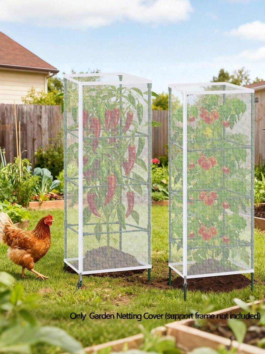 Agricultural Vegetable Anti-Insect Net, Gardening Bird Net Cover, Specially Designed For Square Tomato Cages, Insect And Bird Barrier With Zipper And Drawstring, Ideal For Protecting Plants - Multicolor - View 1