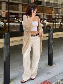 Áo khoác cardigan nữ kiểu dáng tối giản, khoét lỗ, thích hợp cho kỳ nghỉ hè. - Màu Khaki - Xem 5