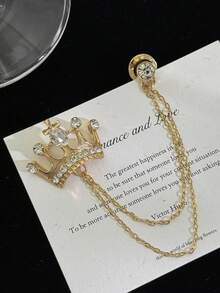 1 pièce Broche couronne dorée élégante avec strass et chaînes - Une broche de costume prestigieuse pour les mariages, les fêtes et les occasions formelles des hommes, l'été, la plage, les festivals, les fêtes - Multicolore - Voir 8