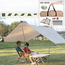 300x300cm Faltzelt, Fahrzeugmarkise/Sonnensegel, Wohnmobil-Heckzelt, aus 210D Oxford-Gewebe, UV-beständig, großvolumiger Sonnenschutz-Pavillon für den Außenbereich, geeignet für Gärten, Hinterhöfe, Terrassen, Camping, Picknicks, Partys, Strände und Outdoor-Aktivitäten. - Beige - Übersicht 1