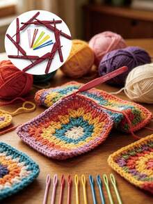 Bộ 9 kim móc màu đỏ cán mềm 2.0mm-6.0mm, kèm 10 kim khâu lỗ lớn bằng nhựa, chống trượt, chống mài mòn, thao tác trơn tru, dễ sử dụng, lý tưởng cho những người yêu thích đan móc thủ công, tự làm áo len, khăn quàng cổ, mũ, túi xách. - móc đan - Xem 1