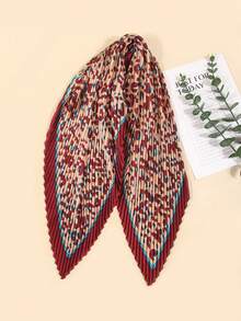1pc Women's Printed Faux Silk Crinkle Scarf, Versatile Headband/Hair Tie/Neck Scarf, Suitable For Daily Use - Burgundy - View 2