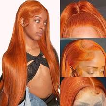 Brazilian Long Straight Human Blended Hair Wigs 200% Density 13x4 13x4 Lace Front Wig For Women 13x4 Lace Frontal Closure Wig Pre Plucked Tiny Knots Natural Hairline With Baby Hair 8-34 Inches Ginger Orange Color - S350 - View 9
