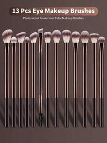 13pcs/Set Professional Soft Long Handle Aluminum Makeup Brush Set (Including Eyelash Brush, Eyeshadow Brush, Eyebrow Brush, Blending Brush, Lip Brush, Highlighter Brush, Concealer Brush), Suitable Powder//Makeup, Daily & Travel Use, Thoughtful Makeup Friends,Brush Set,Makeup Brush Kit,Make Up Brush Set,Make Up Set Complete,Makeup Brush Set,Complete Makeup Kit,Brush Kit,Brushes Makeup Set,Makeup Set,Set,Giveaways,Professional Makeup Brushes,Complete Makeup Set - màu nâu - Xem 2