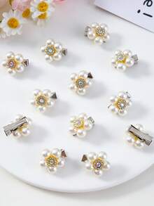 10pcs/Set Girls Pearl Flower Hair Clips With Rhinestones, Cute Princess Hair Accessories Bangs Clips Side Hairpins - Multicolor - View 4