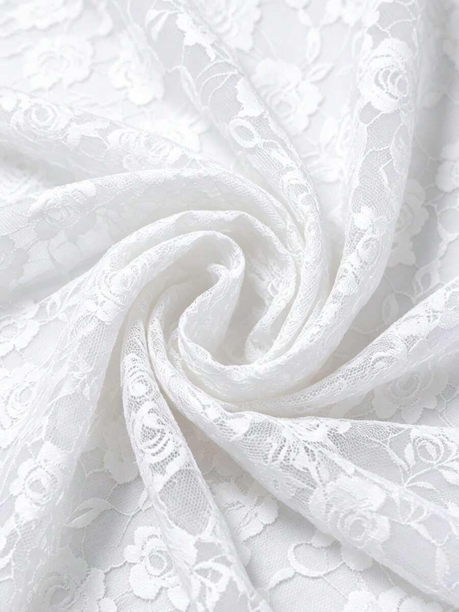 1pc Heavy Lace Rose Mesh Fabric, 3D Embroidered Handmade DIY Mesh Fabric - White - View 1
