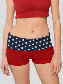 Womens Studded Fold Over Waist Shorts Y2k Low Waist Rivet Micro Shorts Slim Fit Boyshorts Goth Rave Costumes Mini Bottoms Casual Stylish Rivet Design Hot Pants Streetwear Party Clubwear - 紅色 - 查看 3