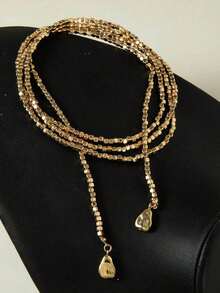 1pc Hiphop Asymmetrical Faux Pearl Beaded Chain Necklace For Women, Suitable For Daily Wear, Party, Vacation, Gift, Women's Accessories, Women's Autumn/Winter Jewelry - 金子 - 查看 4