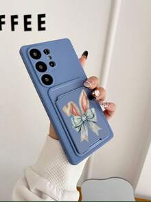 1pc Gray TPU Minimalist Solid Color 2-In-1 Card Holder Case With Bow & Rabbit Ear Pattern, Anti-Drop, Anti-Slip, Full Coverage Phone Case Compatible With Apple/Android/ Phones - Multicolor - View 2