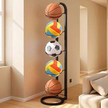 Black Metal Sports Equipment Storage Rack - Multi-Layer Basketball Football Storage Rack For Home Storage - Black - View 5