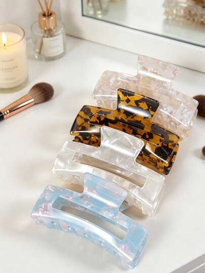 4个琥珀白醋酸纤维棋盘格纹方形发夹，优雅高端，适合舞会、派对、茶道等场合，女士发饰