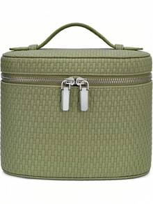 ¡RecomendadoBolsa de maquillaje de viaje con compartimentos y asa, bolsa de aseo portátil para mujer, Rosa (7.6 x 5.5 x 6 pulgadas), M(7.6*5.5*6 in), Moderno¡Top de Temporada - Gran tejido verde - Ver 3
