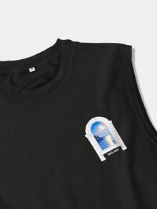 JINYA Men's Summer Casual Luxury Art Resort Style, Modern American Retro Surfing Seascape Scenery, Crew Neck Sleeveless Tank Top, Home, Outdoor, City, Regular, Vacation, Leisure, Youth, Minimalist, Campus, Retro Versatile, Personalized, Sports - Black - View 3