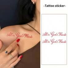 1pc Waterproof & Smudge-Proof Red Letter Fake Tattoo Sticker, Realistic Temporary Tattoo For Daily Use - Red - View 3