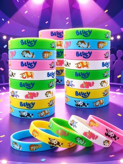 10/20pcs Blue Dog Themed Silicone Wristbands, Party Supplies, Birthday Party Accessories, Family Gathering, Bingo Dog Cosplay Decor, Gifts And Photo Props