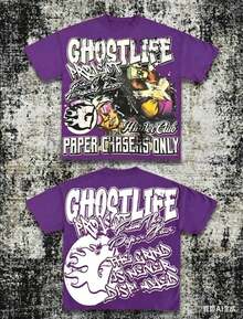 Men's Y2K Tee -American Street & "GHOSTLIFE" Hip-Hop Figureg Raphic T Shirt, Loose Retro Fit,Suitable For Young Men And Women To Wear For Casual - 紫色 - 查看 12